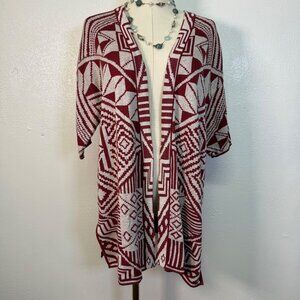 Peruvian Connection Red Aztec Open Cardigan Sweater Sz Medium Pima Cotton Boho